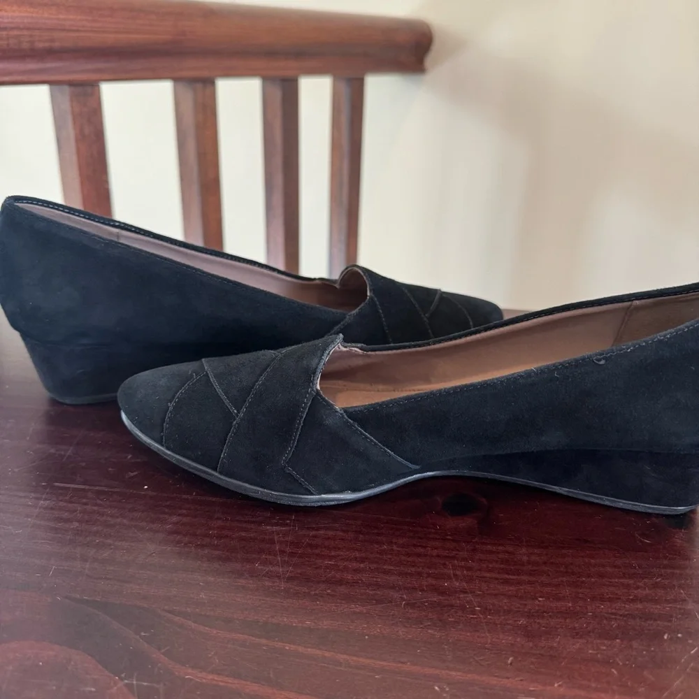 Easy spirit, black suede feel braid, weave wedge slip on shoes size 9, excellent - Picture 8 of 12